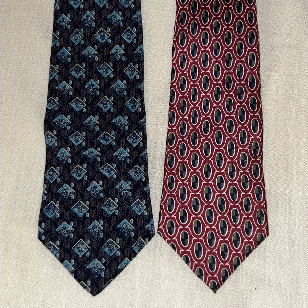 Italian Men’s 100% Silk Ties Mario Valentino Conte di Milano Burgundy Red Blue